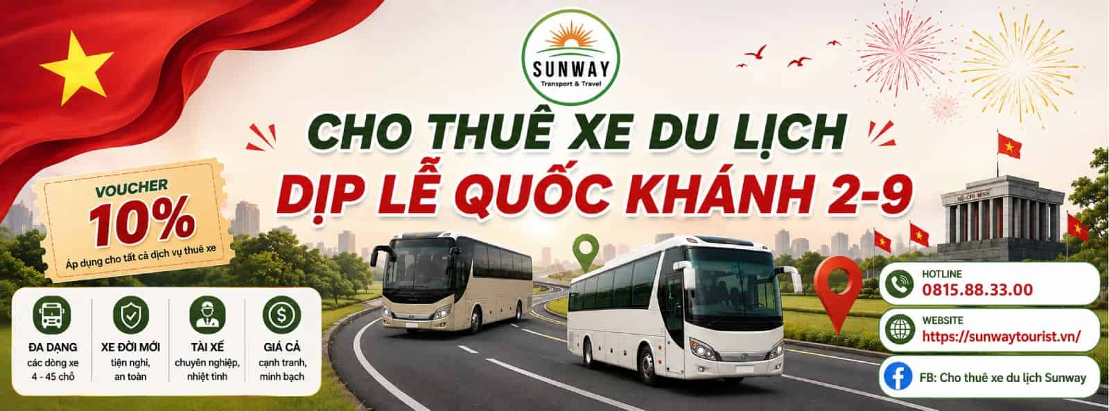 Cho thuê xe du lịch nhân ngày 2 tháng 9 tại Hà Nội